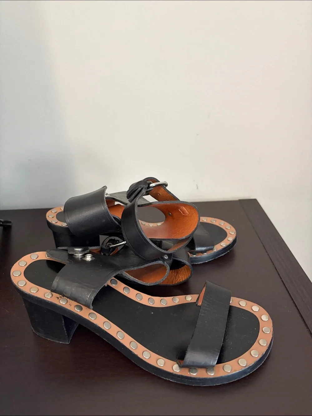 Isabel Marant Jehon Buckle Sandals Black Leather Italy Designer Sz 37 US 7